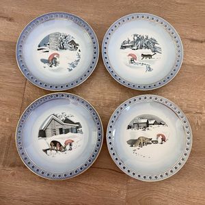 B&G Bing & Grondahl Harald Wiberg Copenhagen Christmas Dessert Plates 4 PCs Rare